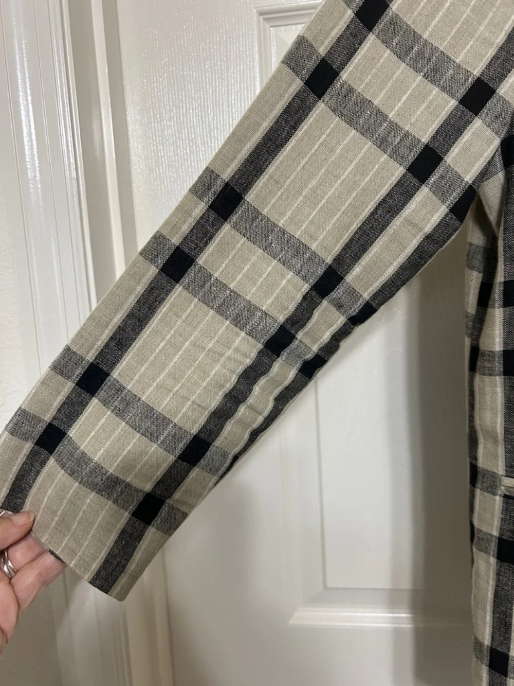 Laura Gayle Linen Black and Tan Plaid Single-Button Blazer Lightweight Summer - Picture 4 of 15